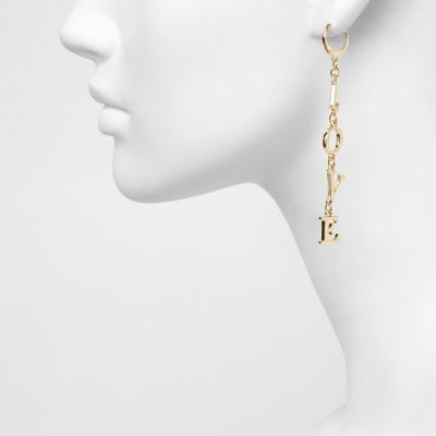 Gold tone love drop earrings